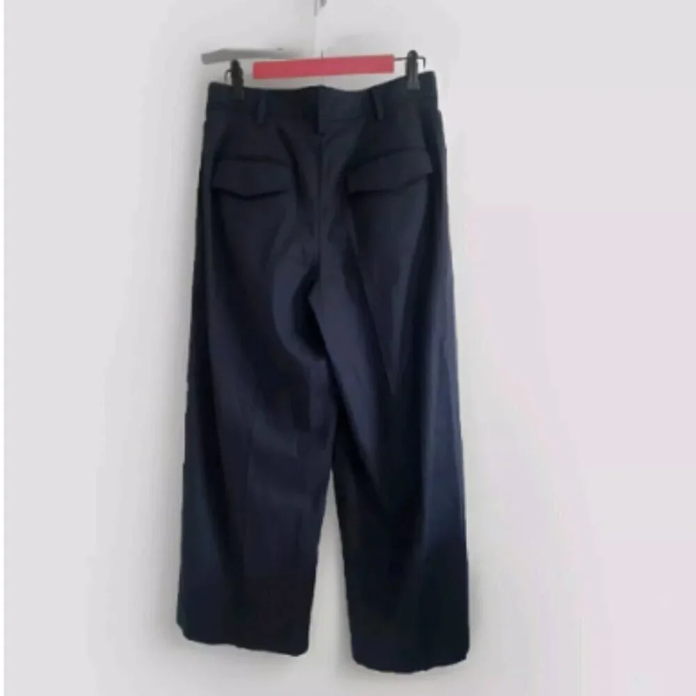 Banana Republic High Rise Pleated Wide Leg Linen Cotton Pants Black 8 PETITE NWT